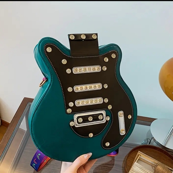 Guitar embellished pu leather guitar backpack/bag-turquoise main image 4